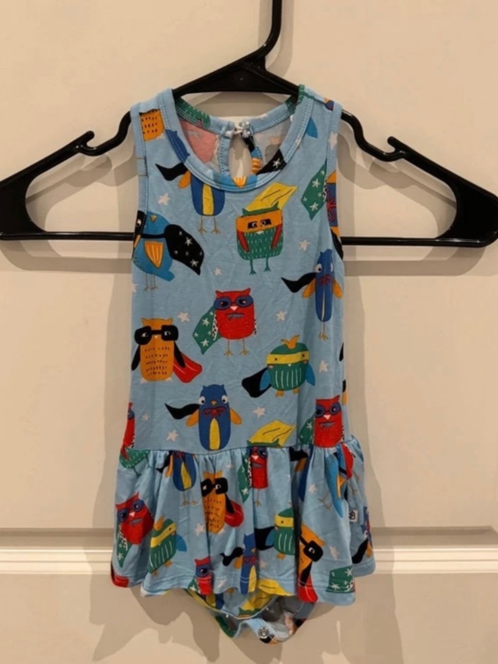 Bums & Roses Owl Save The Day racer back ruffle dress